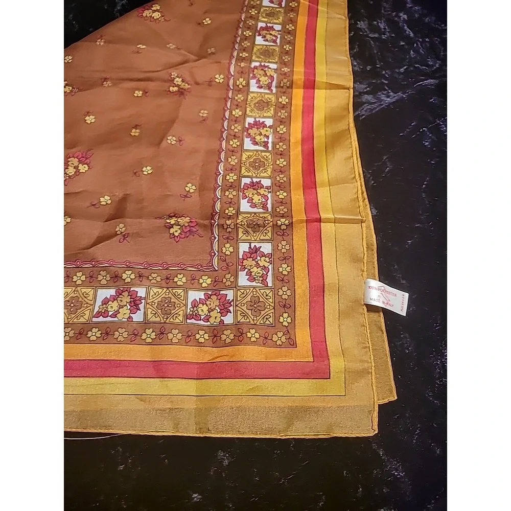 Vintage Womens Scarf Sheer Gold Orange Head Neck‎ Convertable Boat